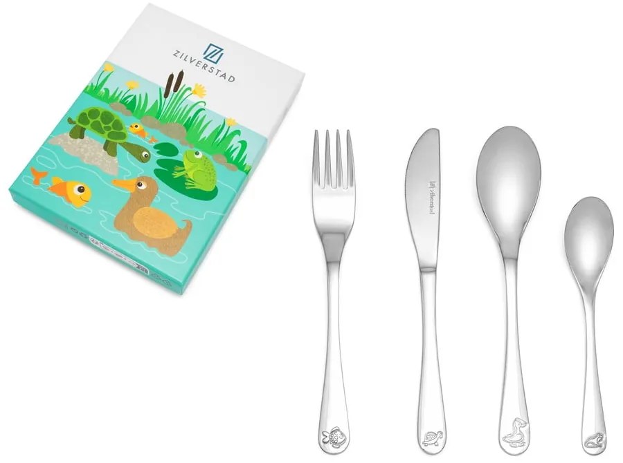 Antikoro detský príbor v striebornej farbe 4 ks Water life – Zilverstad