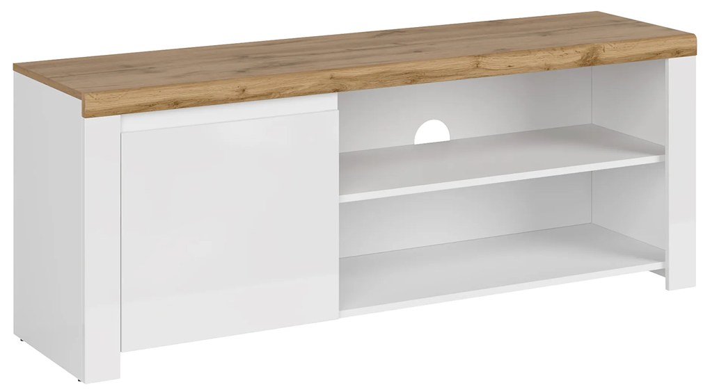 TV stolík 1D/160, biely lesk/dub wotan, VILGO
