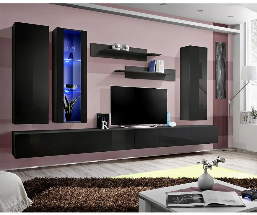 Obývacia stena Fly E+sklo čierna Zz Fy E4