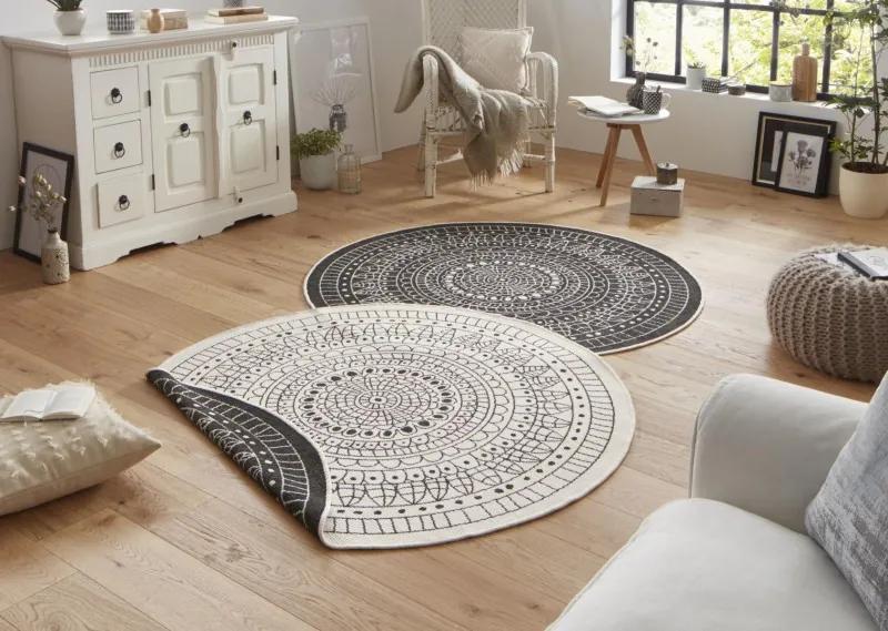 NORTHRUGS - Hanse Home koberce Kusový koberec Twin-Wendeteppiche 103101 creme schwarz – na von aj na doma - 200x200 (priemer) kruh cm