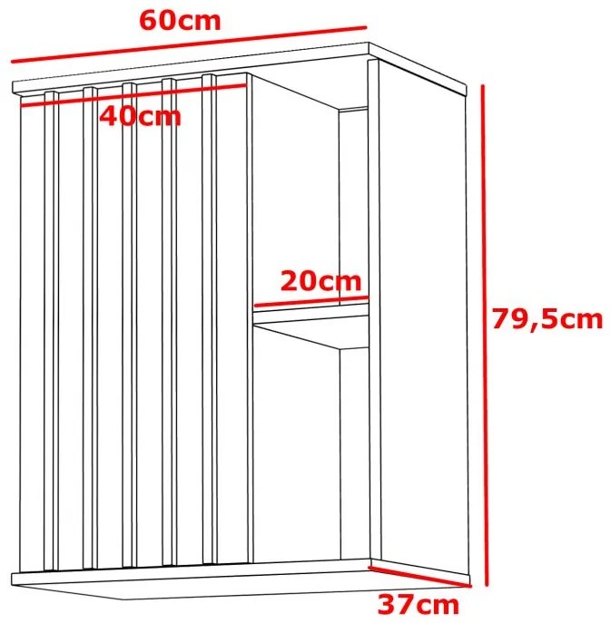 Závesná skrinka 60 cm s lamelovými dvierkami
