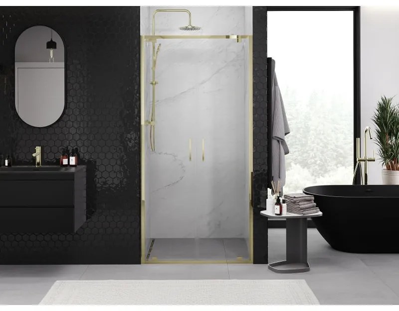 Mexen Exo, dvojité výklopné sprchové dvere 90 cm, číre sklo, zlatá, 8182-090-000-50-00