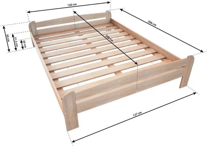 Eureka posteľ  „HERA”  z prírodného dreva vrátane roštu tmavý lak 180 x 200