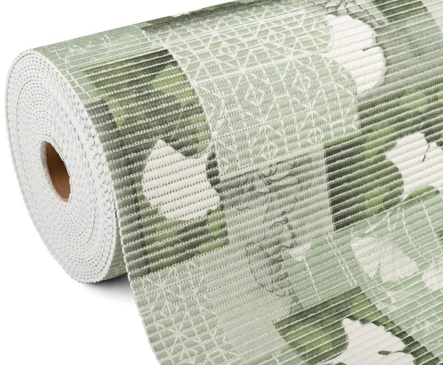 Kúpeľňová penová rohož / predložka PRO-058 Ginkgo listy na zelenom - metráž šírka 65 cm