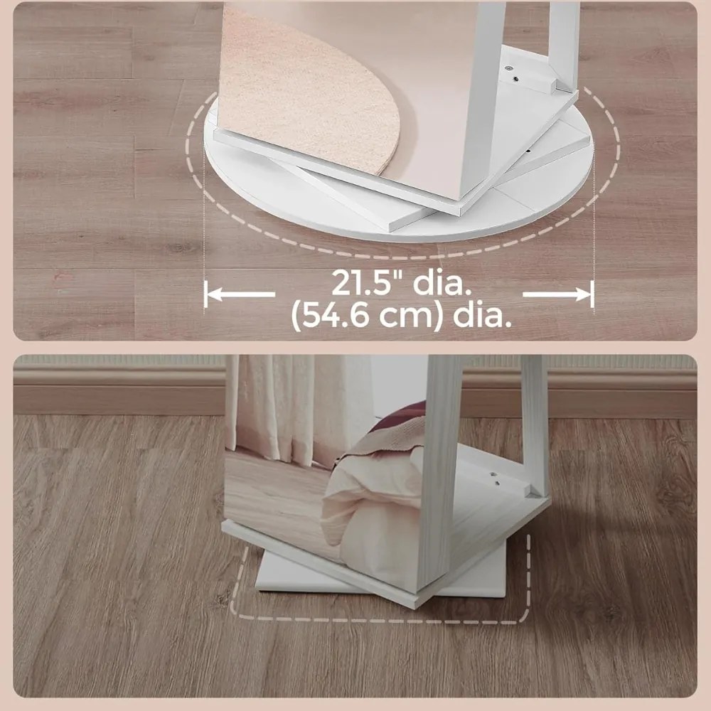 Zrkadlo so stojanom a priestorom na šperky CHANTAL, 54,5x54,5x162cm, biela SongmicsHome