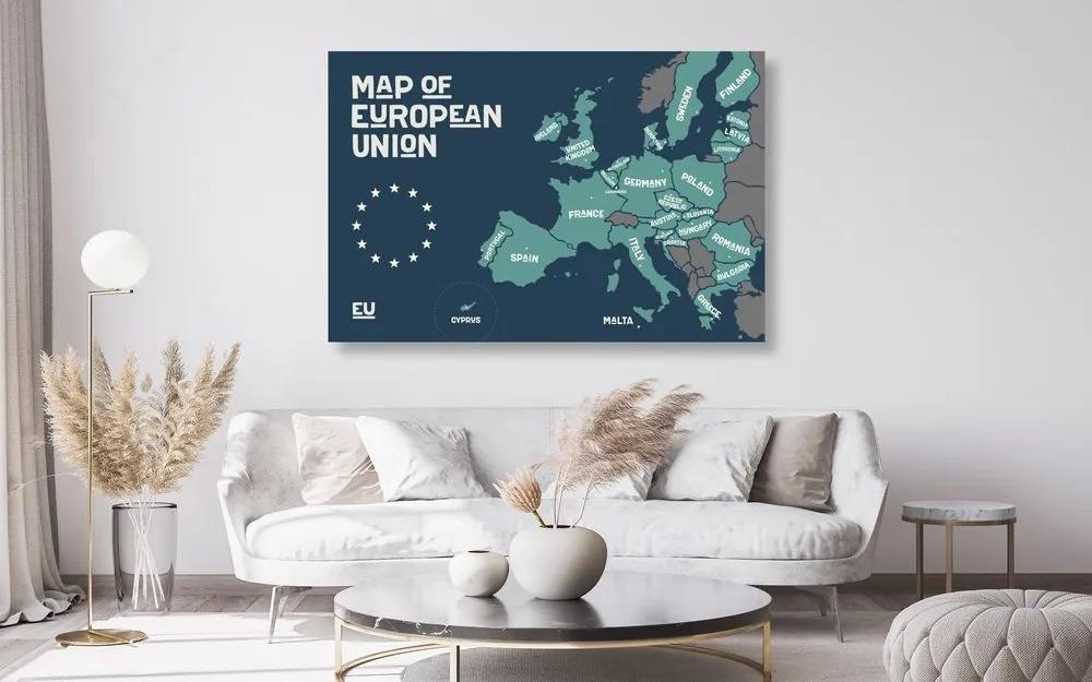 Obraz na korku náučná mapa s názvami krajín európskej únie