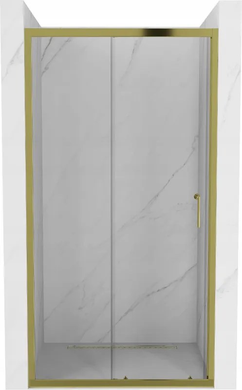 Mexen Apia, posuvné dvere do otvoru 150 x 190 cm, 6mm číre sklo, zlatý profil, 845-150-000-50-00