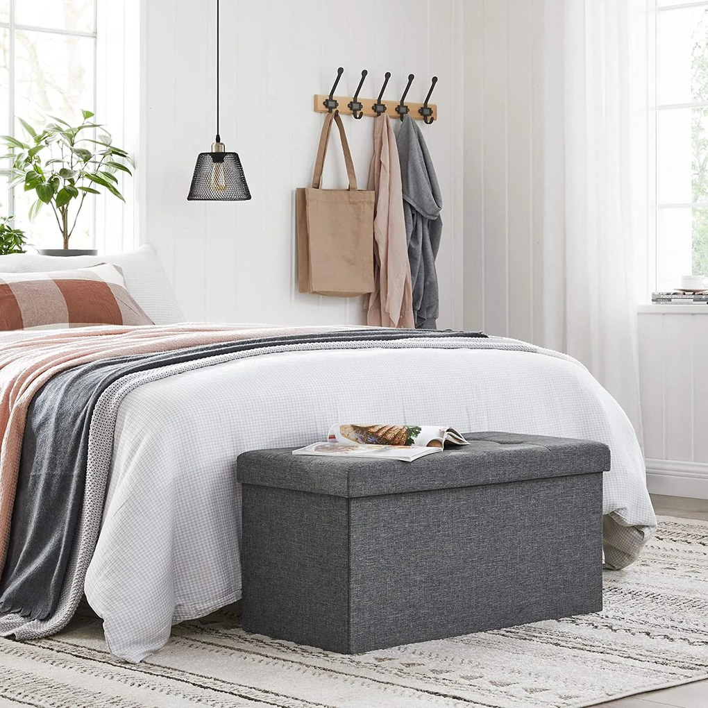 SONGMICS Taburetka 80 L, lavica s úložným priestorom, nosnosť do 300 kg, tmavosivá