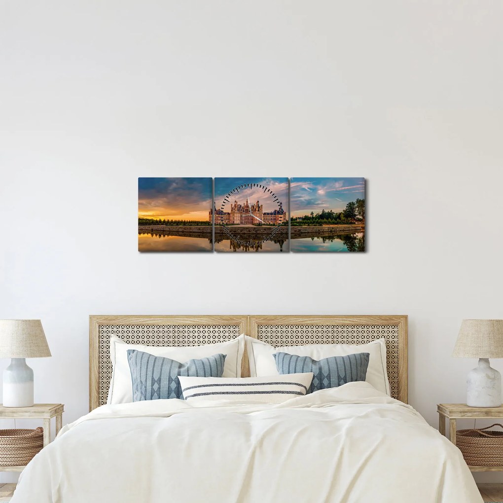 Obraz zámku (s hodinami) (90x30 cm)