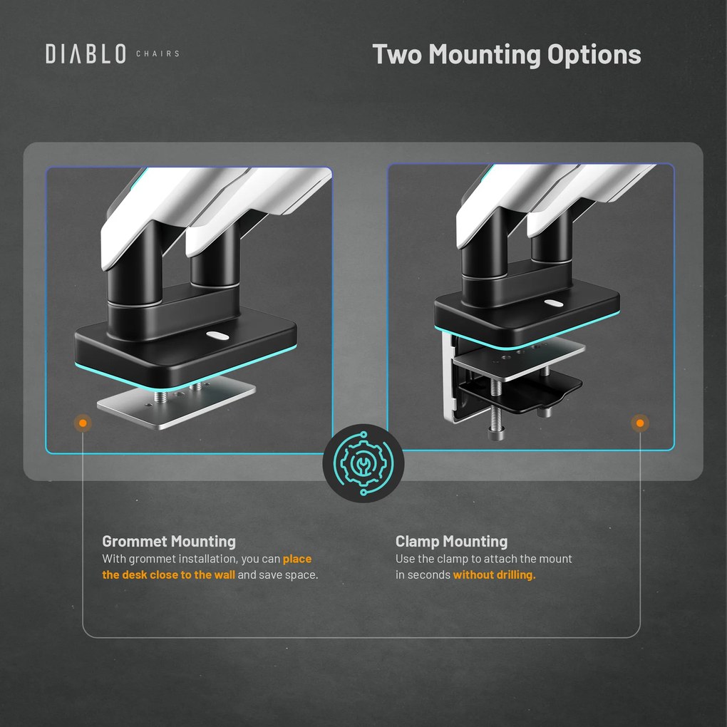 Držiak na dva monitory 35" RGB, bielo-čierny: Diablo X-Arm Dual