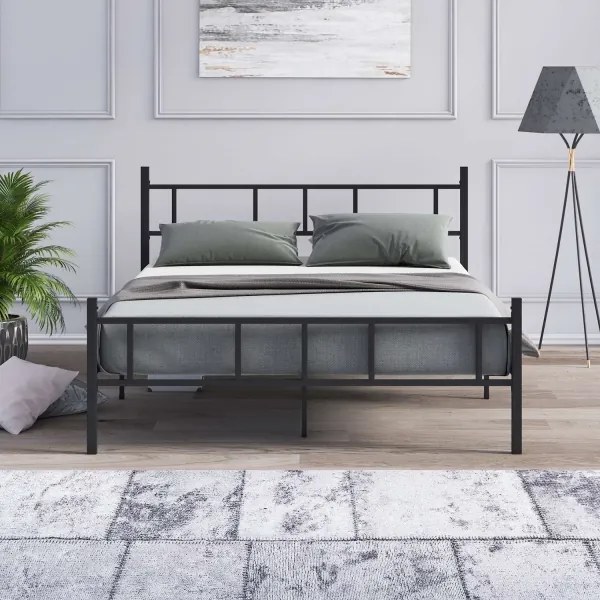 Kovová dvojlôžková posteľ PIRON 120 x 200 cm, čierna, nosnosť 120 kg