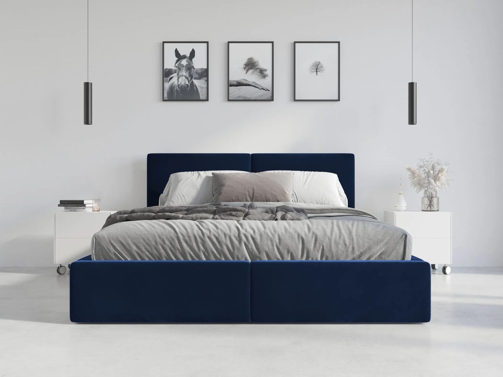 BMS GROUP Čalúnená posteľ HILTON 120x200cm výklopná modrá