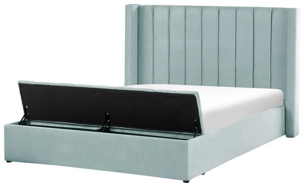 Zamatová vodná posteľ s úložným priestorom 160 x 200 cm mätová zelená NOYERS Beliani