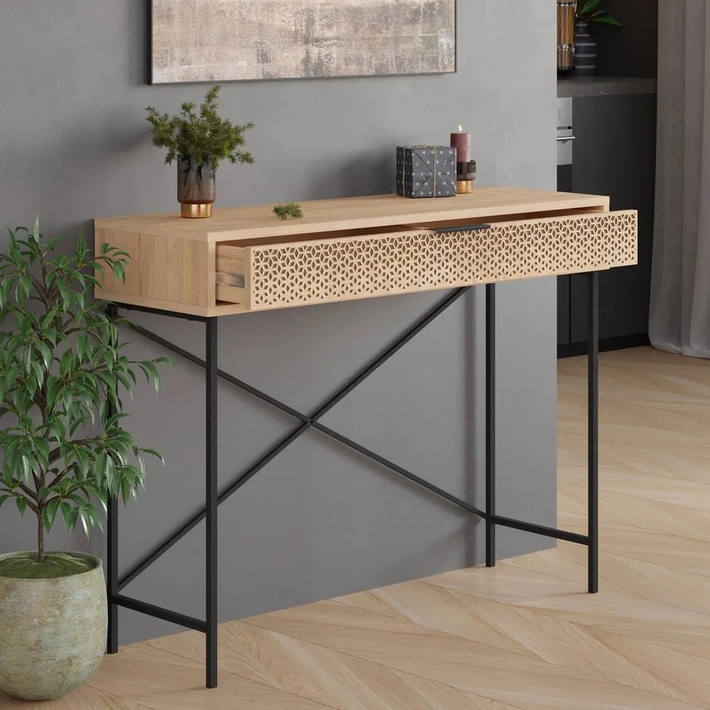 Konzolový stolík v dekore duba v prírodnej farbe 35.5x110 cm Ecrin – Marckeric