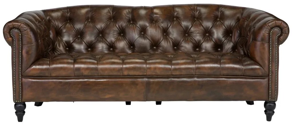 furniture-nabytek.cz - Masivní pohovka Chesterfield Shelford, pravá kůže, hnědá – 196×89×85 cm