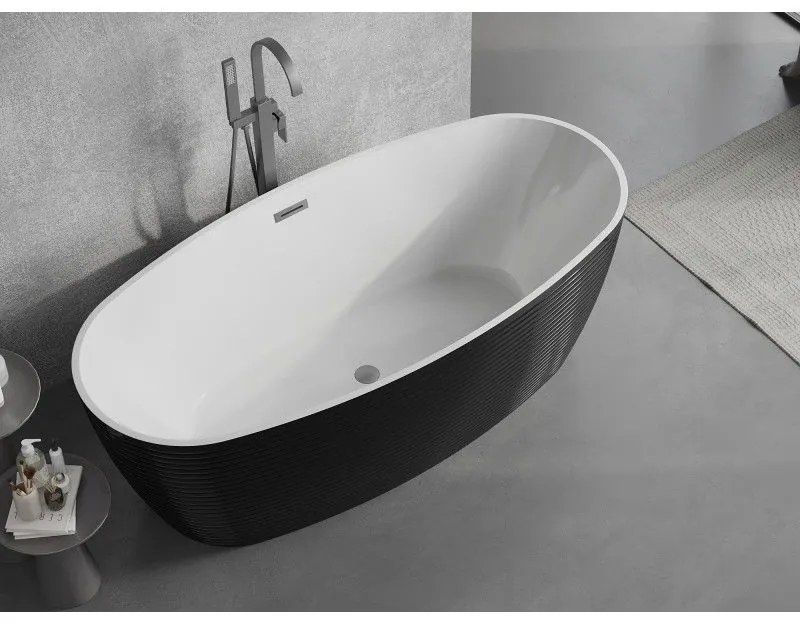 Mexen Lira, voľne stojaca vaňa, vzor, 170 x 80 cm, biela-čierna, grafitový prepad, 52831708075-95