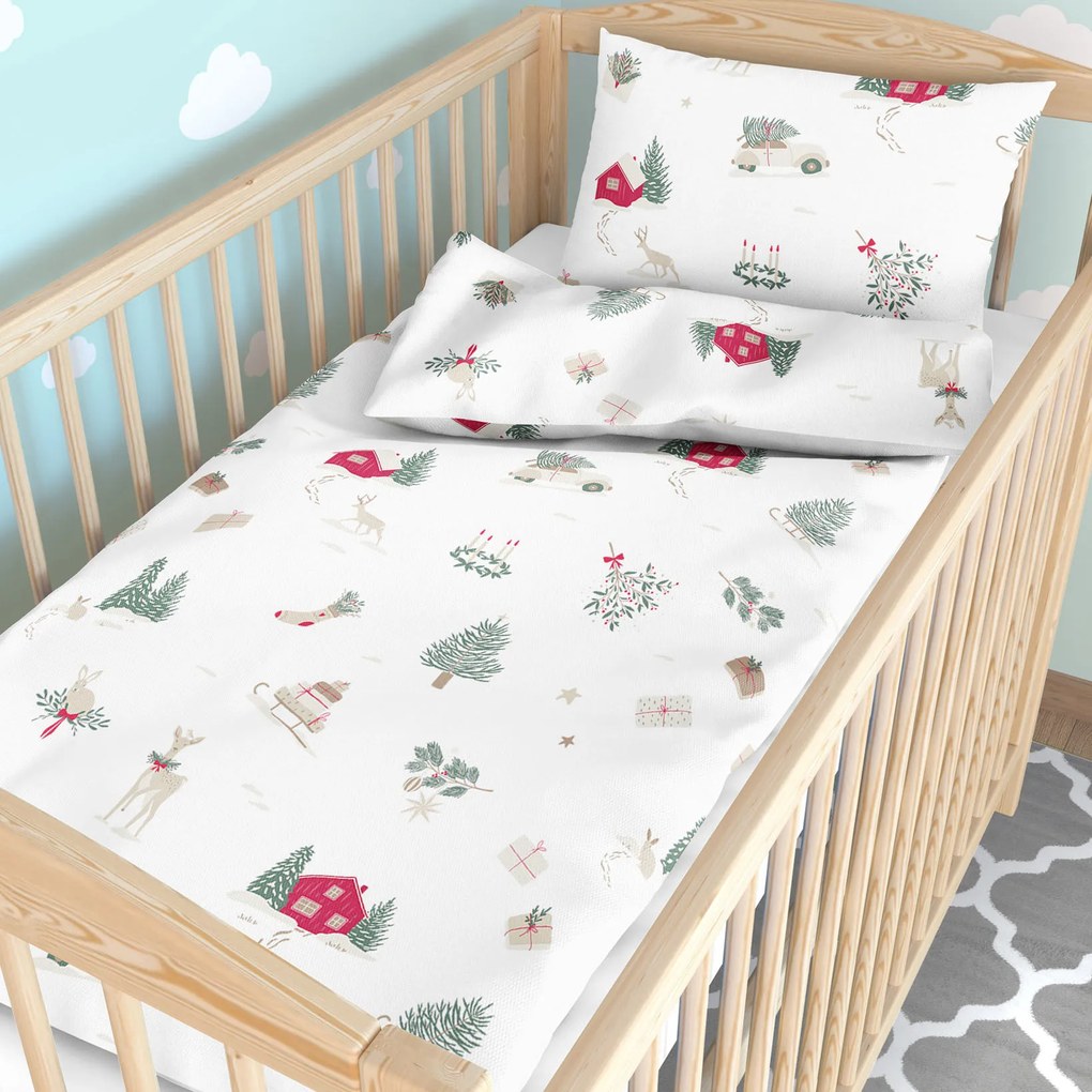 Goldea vianočné bavlnené obliečky do detské postieľky - tradičné vianoce 110 x 125 a 35 x 55 cm