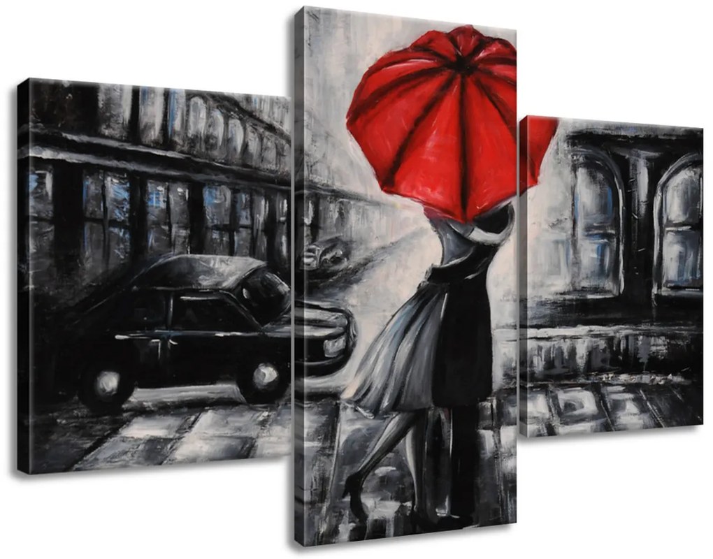Gario Obraz na plátne Červený bozk v daždi - 3 dielny Rozmery: 90 x 60 cm