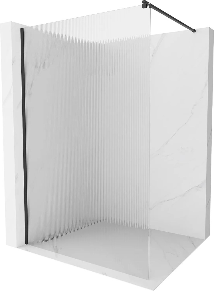 Mexen Kioto, sprchová zástena 80 x 200 cm, 8mm sklo s rebrovým vzorom, čierny profil, 800-080-101-70-09