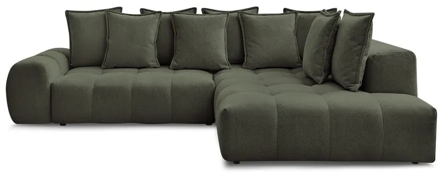 Zelená ženilková rozkladacia/s úložným priestorom rohová pohovka (pravý roh/do L) Everest – Bobochic Paris