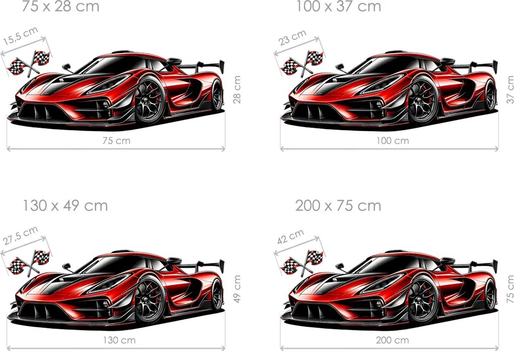 Červený superšport textilní prelepiteľná nálepka na stenu hárok 47 x 17 cm