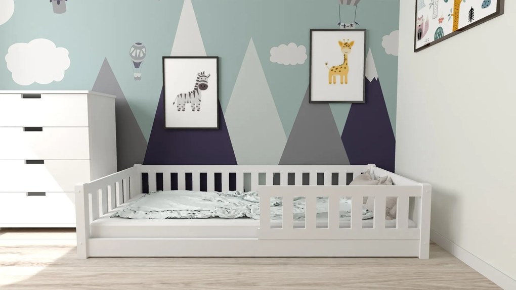 Detská Montessori posteľ PINELO 90 x 200 cm, biela Rošt: S latkovým roštom, Matrac: Matrac DELUXE 10 cm