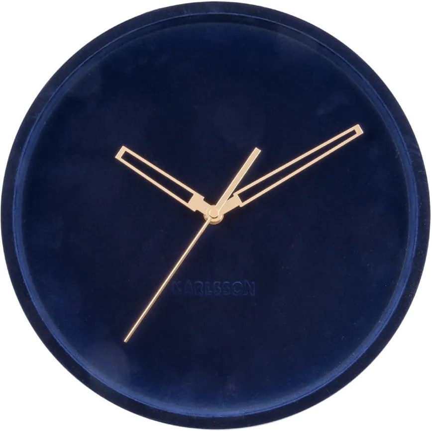 Tmavomodré zamatové nástenné hodiny Karlsson Lush, ø 30 cm