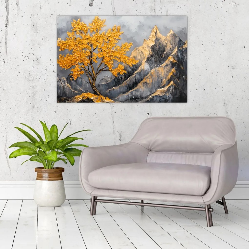Obraz – Zlatý strom v horách (90x60 cm)