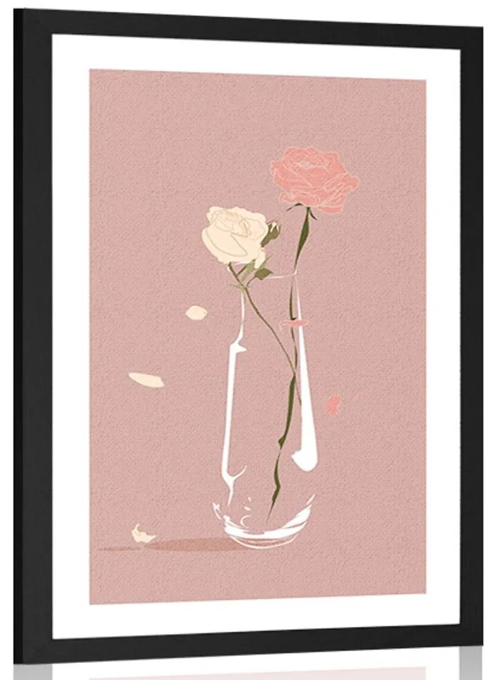 Plagát s paspartou nádherné kvety vo váze - 30x45 white