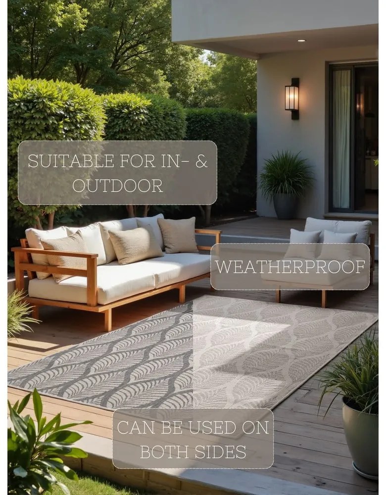 Vnútorný a vonkajší koberec v sivej a slonovinovej farbe 120x170 cm Duet Liora – NORTHRUGS