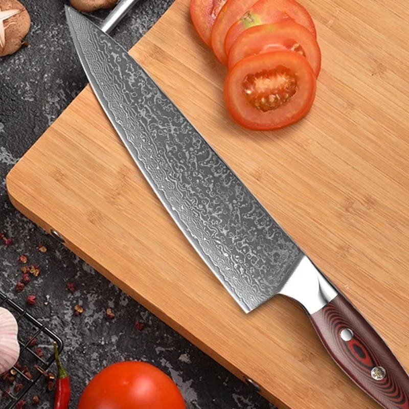 KnifeBoss kuchařský damaškový nůž Chef 8" (200 mm) Black & Red VG-10