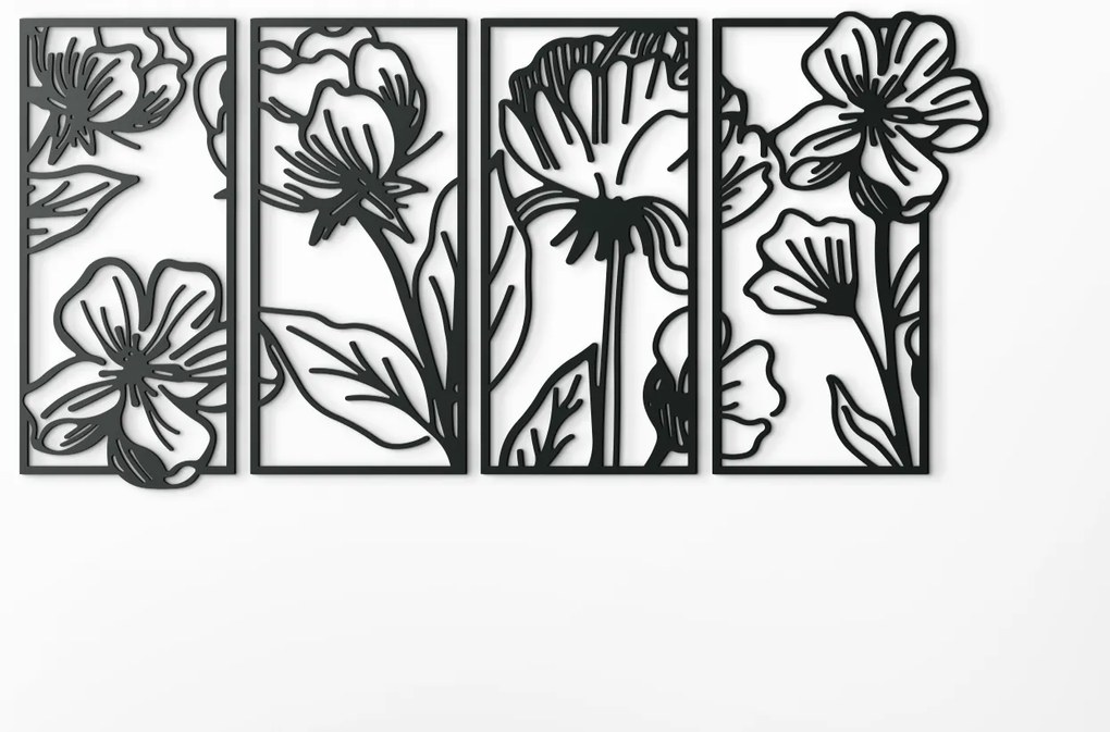 drevko 4-dielny obraz na stenu Kvety Rozmer obrazu: 32 x 65 cm, Farba dekorácie: Čierna