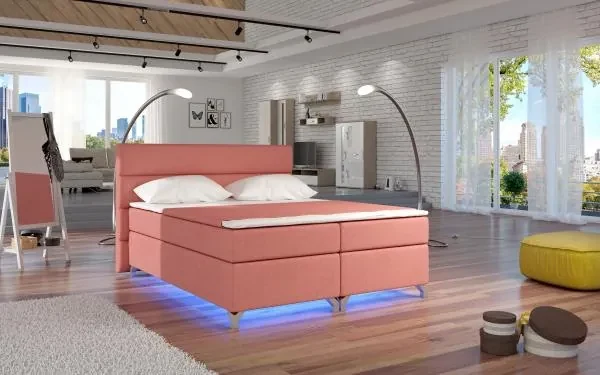 Posteľ Boxspring Amadeus + LED 200x180, šedá (koženka - bao 10)