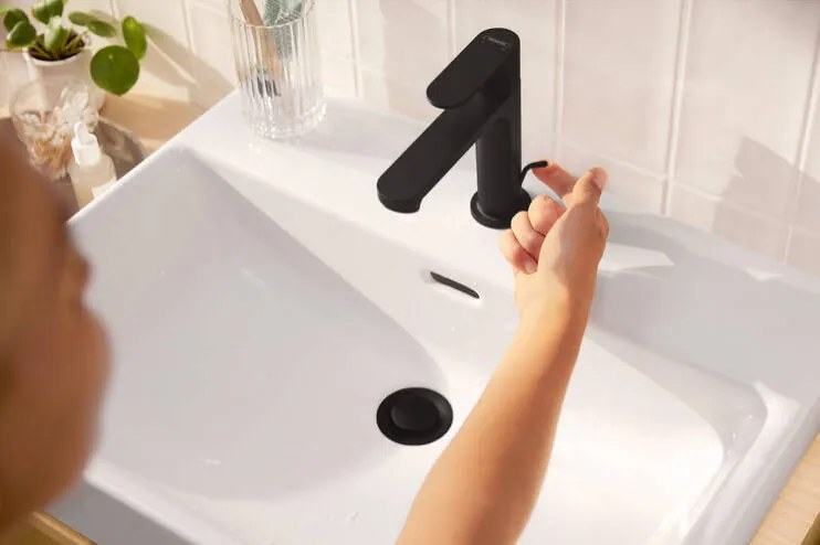 Hansgrohe Rebris S, umývadlová batéria 110 s odtokovou súpravou s tiahlom, čierna matná, HAN-72517670