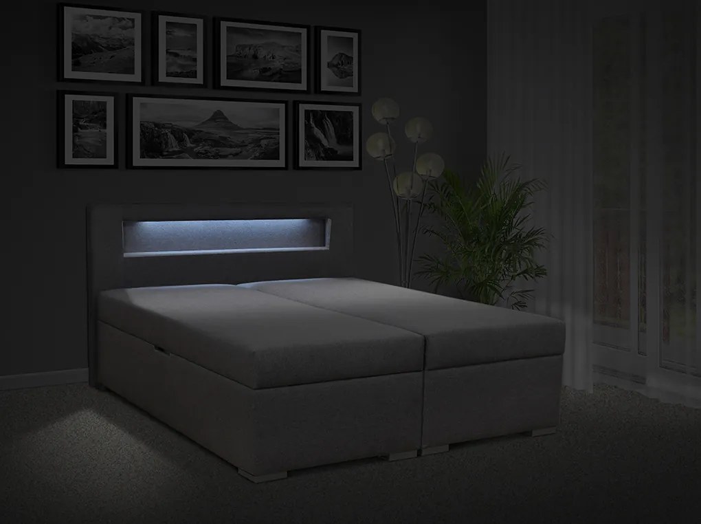Čalúnená posteľ s úložným priestorom Bolero 180 Typ farebného prevedenia: Savana modrá 80, Typ čela: C - LED osvětlení