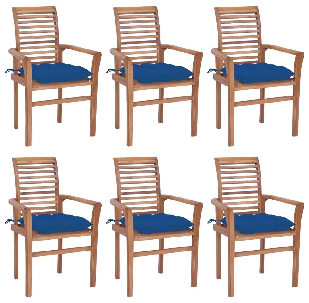 Jedálenské stoličky 6 ks modré sedáky tíkový masív