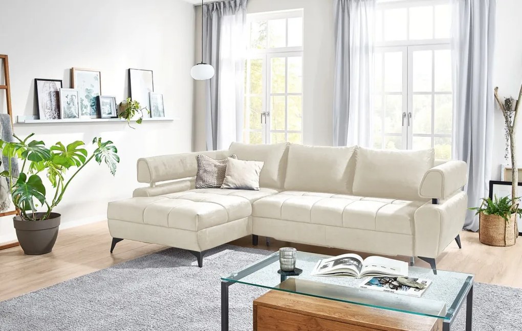 Rohová sedacia súprava Paris, krémová látka, ľavý roh