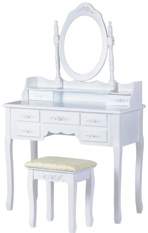 MODERNHOME Toaletný kozmetický stolík so zrkadlom a taburetkou Nicolas biely