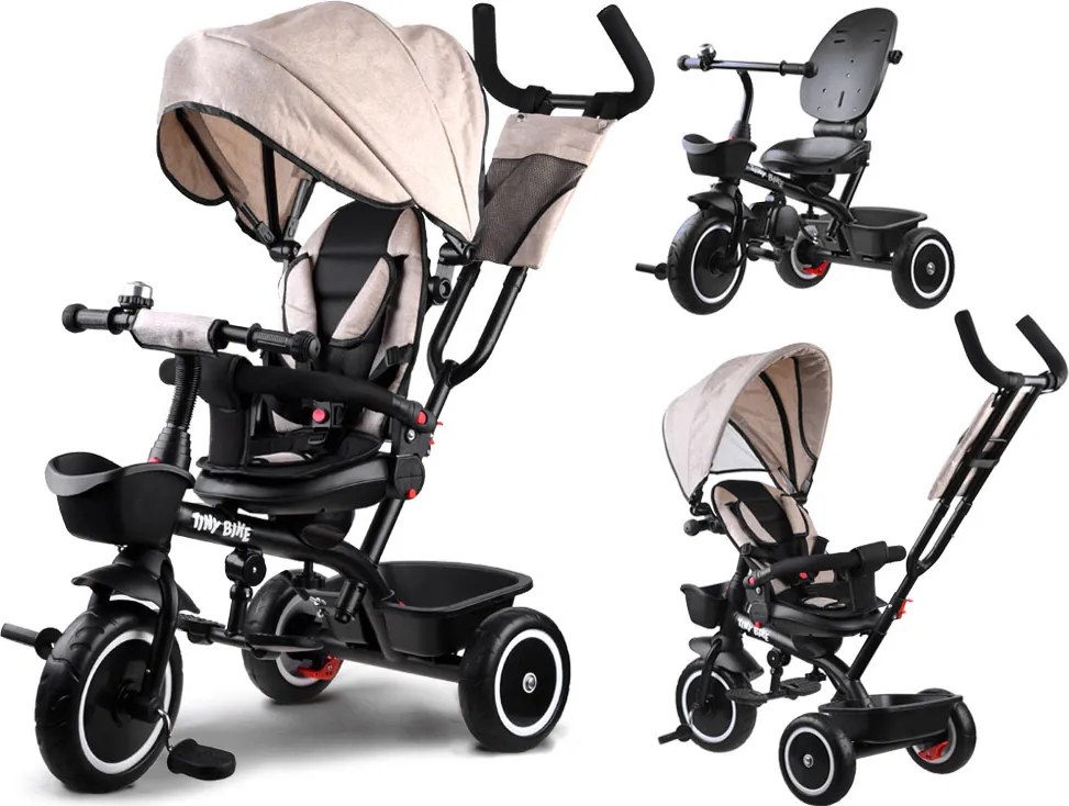 Detská trojkolka Tiny Bike 3 v 1 béžová so strieškou SP0650