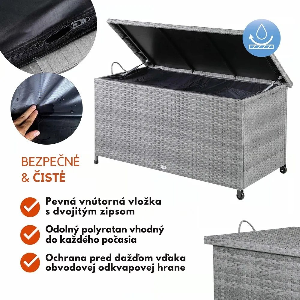 Polyratanový úložný box RICCO, 270L, 117x53x60cm, šedá Casaria