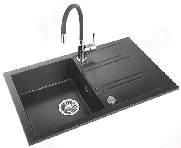 Ferro Drezy - sada granitový drez + flexi batéria Ferro Zumba BZA4B, 1-komorový 780x480 mm, grafitová lesk, DRGM48/78HA-SET1-PL