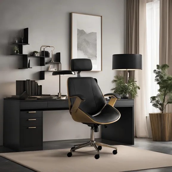 Vintino kancelárska otočná stolička ARTUR drevo dub, čierna ekokoža - vintino.sk