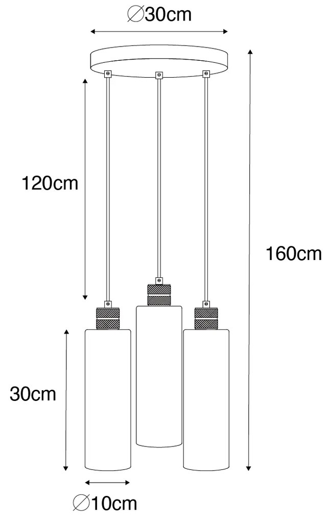 Moderné závesné svietidlo čierne s dymovým sklom 3-svetlo - Stavelot