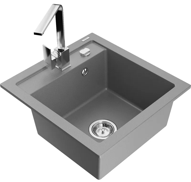 Mexen Vito, 1-komorový granitový drez 520x490x210 mm, chrómová batéria Rita, šedá, 6503-71-670300-00