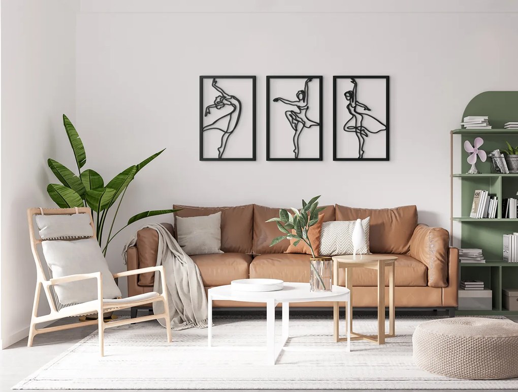 drevko 3-dielny obraz na stenu Baletky Rozmer obrazu: 29 x 65 cm, Farba dekorácie: Čierna