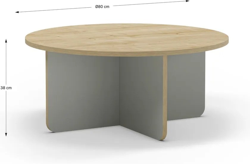 Svetlozelený/v prírodnej farbe okrúhly konferenčný stolík s doskou v dubovom dekore ø 80 cm Hillary – Marckeric