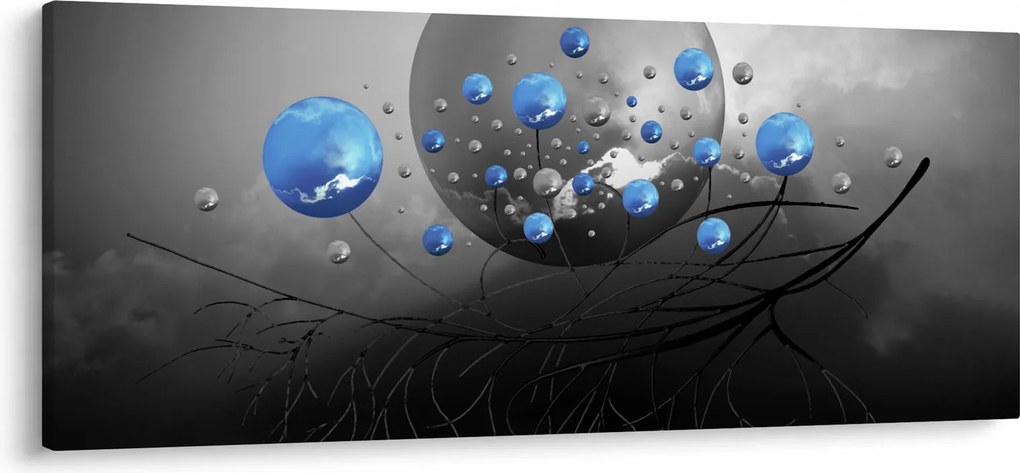 Obraz modrých abstraktných gulí (120x50 cm)