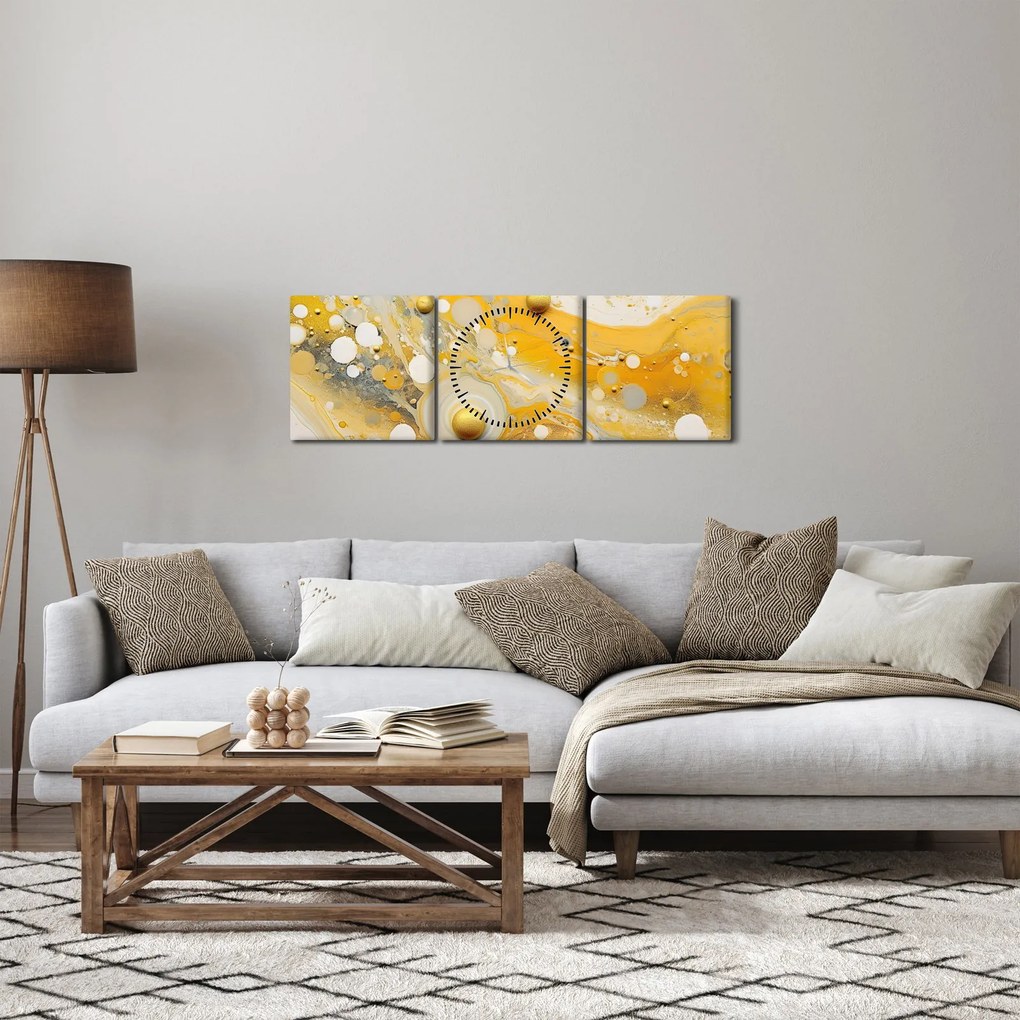 Obraz - Abstraktné pozadia so zlatým dekorom (s hodinami) (90x30 cm)