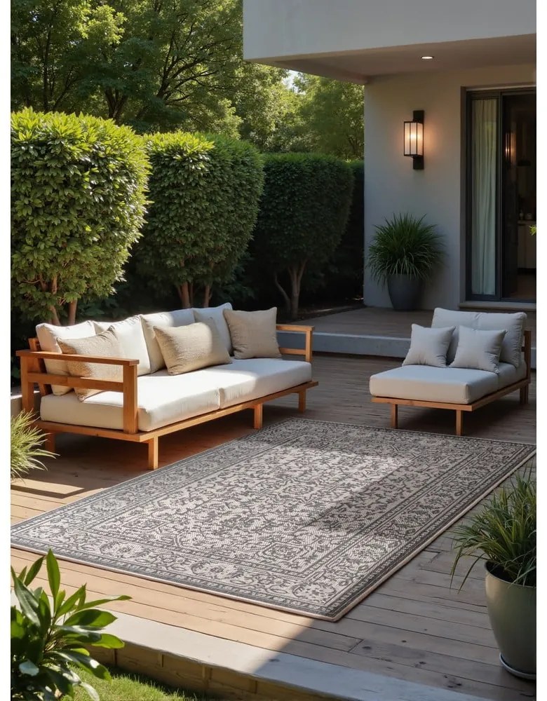 Vnútorný a vonkajší koberec v sivej a slonovinovej farbe 120x170 cm Duet Kona – NORTHRUGS