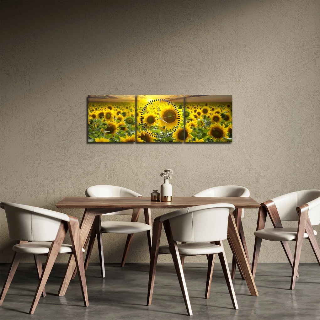 Obraz - Slnečnica pri západe slnka (s hodinami) (90x30 cm)